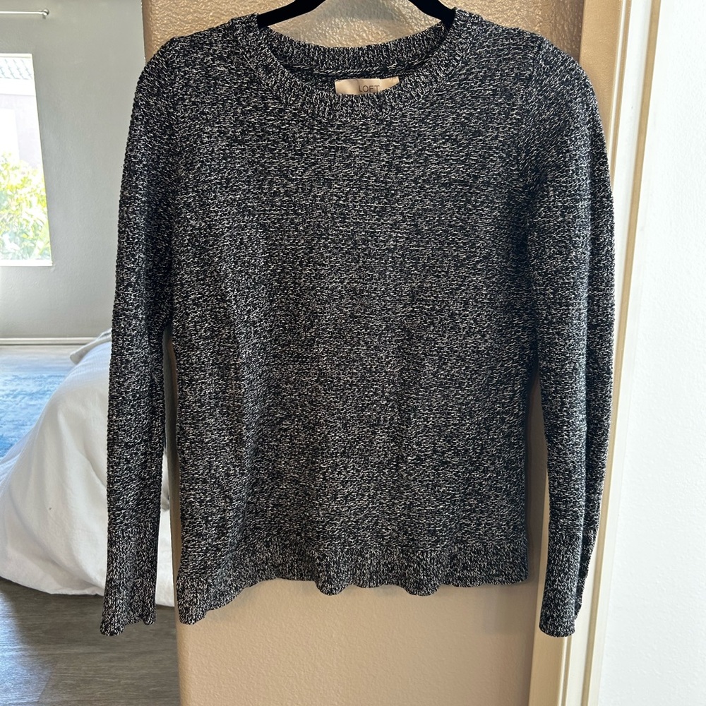 LOFT Black and White Crew Neck Sweater